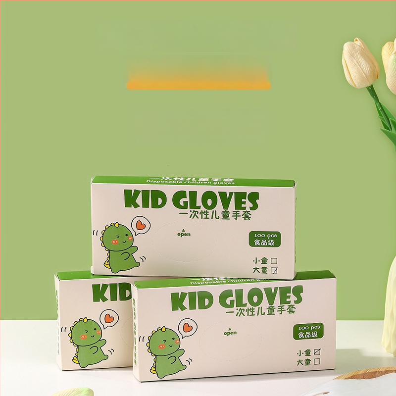 Detské jednorazové TPE rukavice, potravinovej kvality, hrubé, protišmykové, odolné voči olejom; plastový materiál, priehľadný vzor, hrúbka 1, prachotesná ochrana