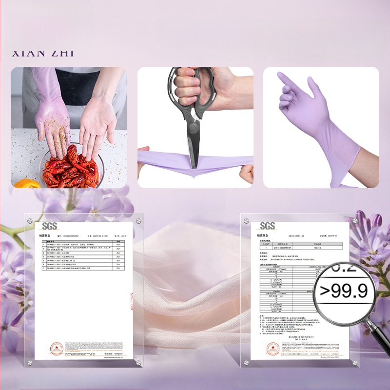 Xianzhi nitrilové jednorazové rukavice – odolné voči opotrebeniu, potravinárskej triedy, vodotesné; 50 g; na domáce upratovanie a spracovanie potravín