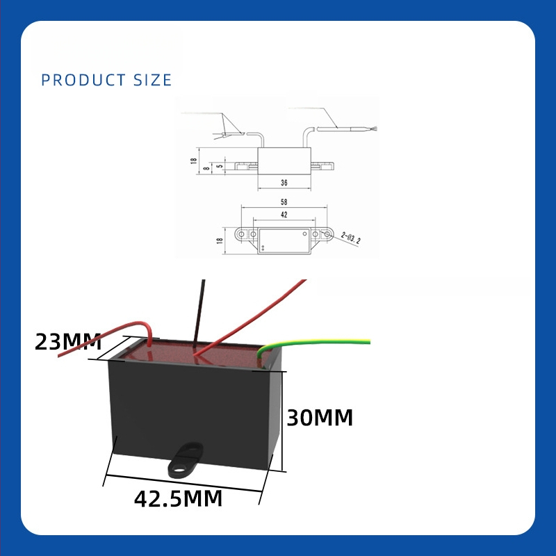 Generator de plasmă - Sterilizare și purificare a aerului, Model TFB-Y78DJ4; Dimensiune modul de alimentare: 42,5×23×30 mm; Dimensiune încărcare verde: 280×280×10 mm