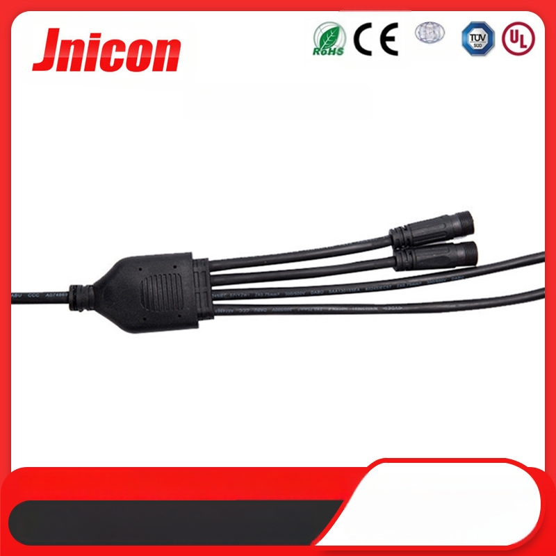 Y-tvarovaný vodotesný spojovací kábel, 3-jadrový, zlatom pokovené mosadzné kontakty, guľatý, AC/DC rozhranie