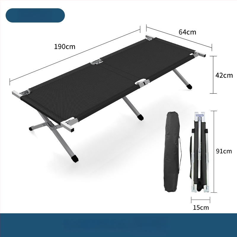 Prenosná skladacia kempingová posteľ s železným rámom a Oxford tkaninou, hmotnosť 6 kg, nosnosť 200 kg