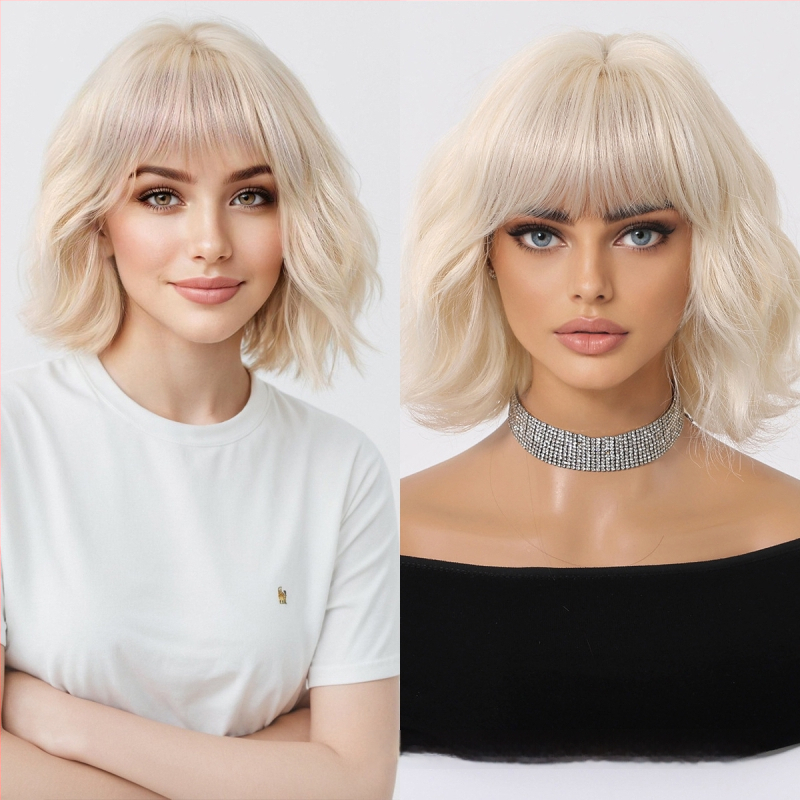 Parochňa, krátky kučeravý bob, kórejský štýl, ofina, hodvábne vlákno, model SWLC1238-6BR10