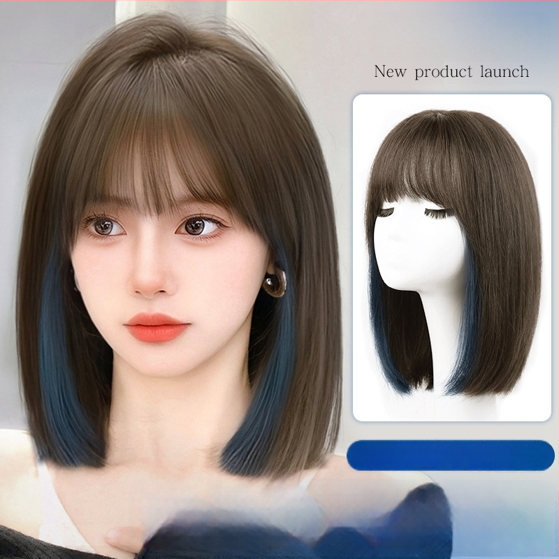 Parochňa pre ženy, krátka rovná ofina, prirodzený vzhľad na každodenné nosenie, vlasy z vysokotepelného hodvábia, strojovo vyrobená, univerzálny typ, nie je fariteľná