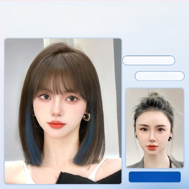 Parochňa pre ženy, krátka rovná ofina, prirodzený vzhľad na každodenné nosenie, vlasy z vysokotepelného hodvábia, strojovo vyrobená, univerzálny typ, nie je fariteľná