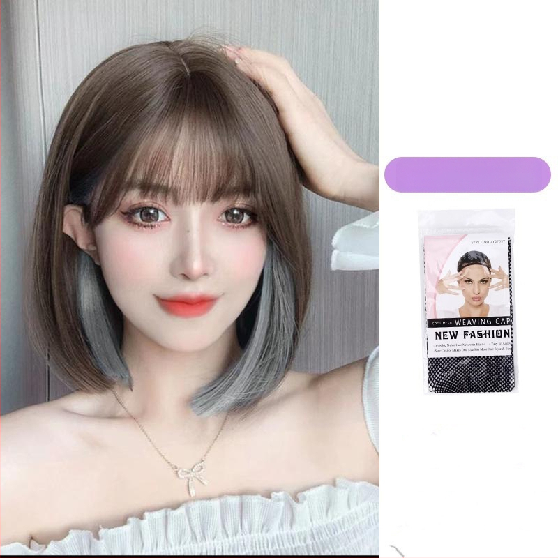 Parochňa pre ženy, krátka rovná ofina, prirodzený vzhľad na každodenné nosenie, vlasy z vysokotepelného hodvábia, strojovo vyrobená, univerzálny typ, nie je fariteľná