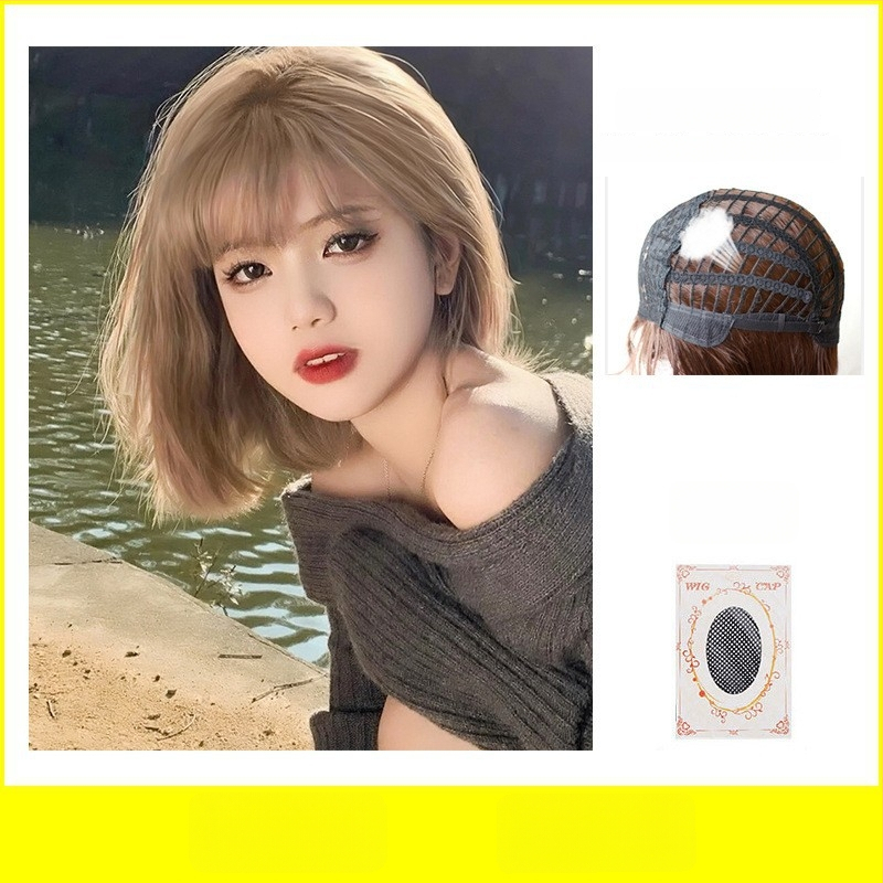 Parochňa pre ženy, krátka rovná ofina, prirodzený vzhľad na každodenné nosenie, vlasy z vysokotepelného hodvábia, strojovo vyrobená, univerzálny typ, nie je fariteľná