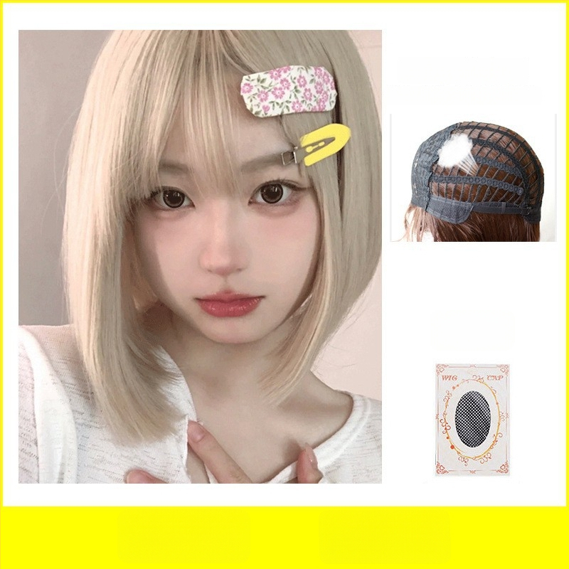 Parochňa pre ženy, krátka rovná ofina, prirodzený vzhľad na každodenné nosenie, vlasy z vysokotepelného hodvábia, strojovo vyrobená, univerzálny typ, nie je fariteľná