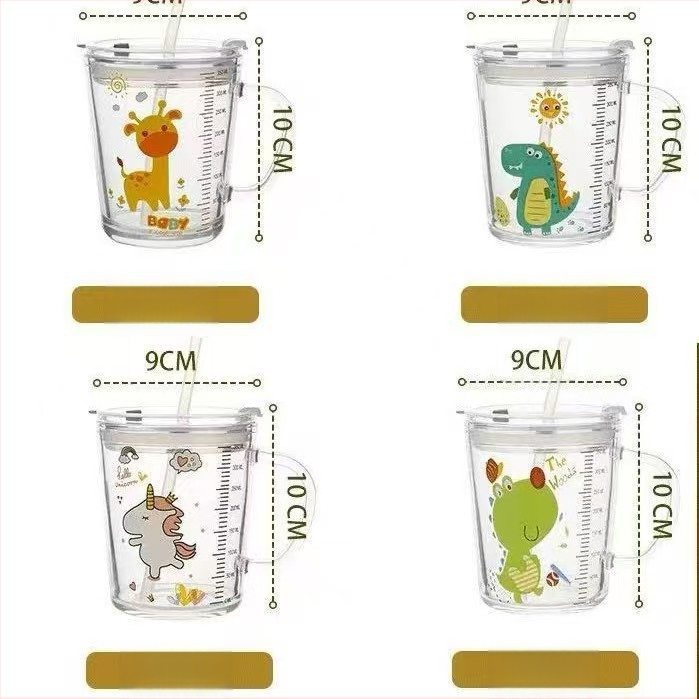 Pohár na mlieko s graduáciou zo skla, mikrovlnky odolný, Cartoon štýl, Liuliang