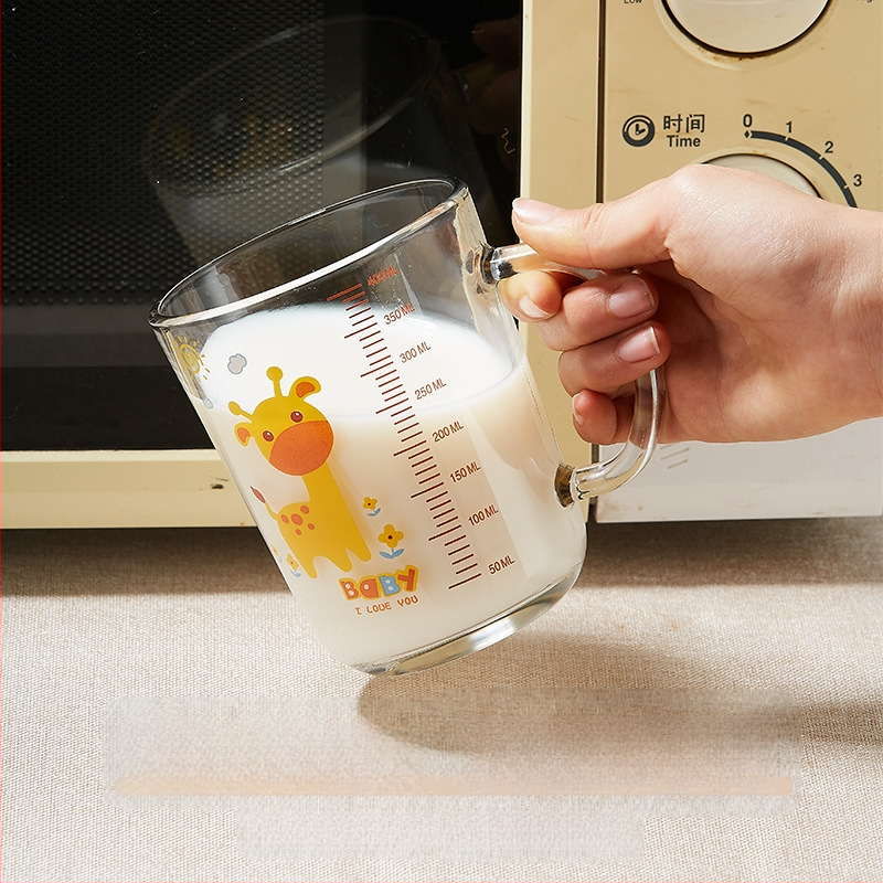 Pohár na mlieko s graduáciou zo skla, mikrovlnky odolný, Cartoon štýl, Liuliang