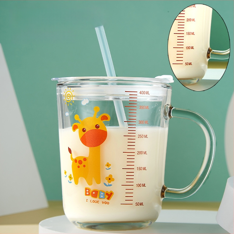 Pohár na mlieko s graduáciou zo skla, mikrovlnky odolný, Cartoon štýl, Liuliang
