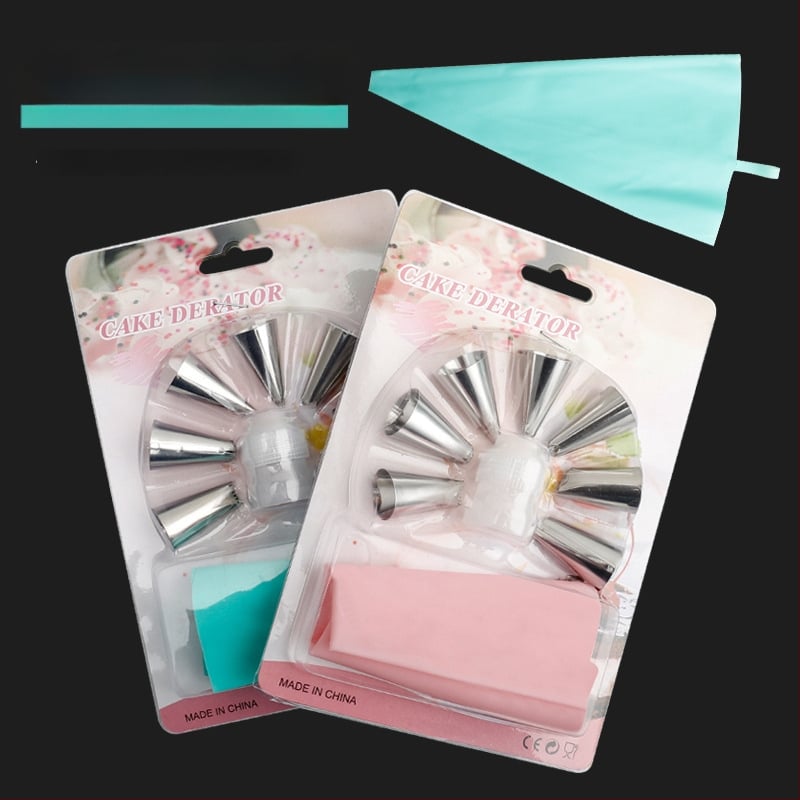 9-sprauslu komplekts no nerūsējā tērauda ar TPU uzpildāmo maisiņu cepšanai un dekorēšanai