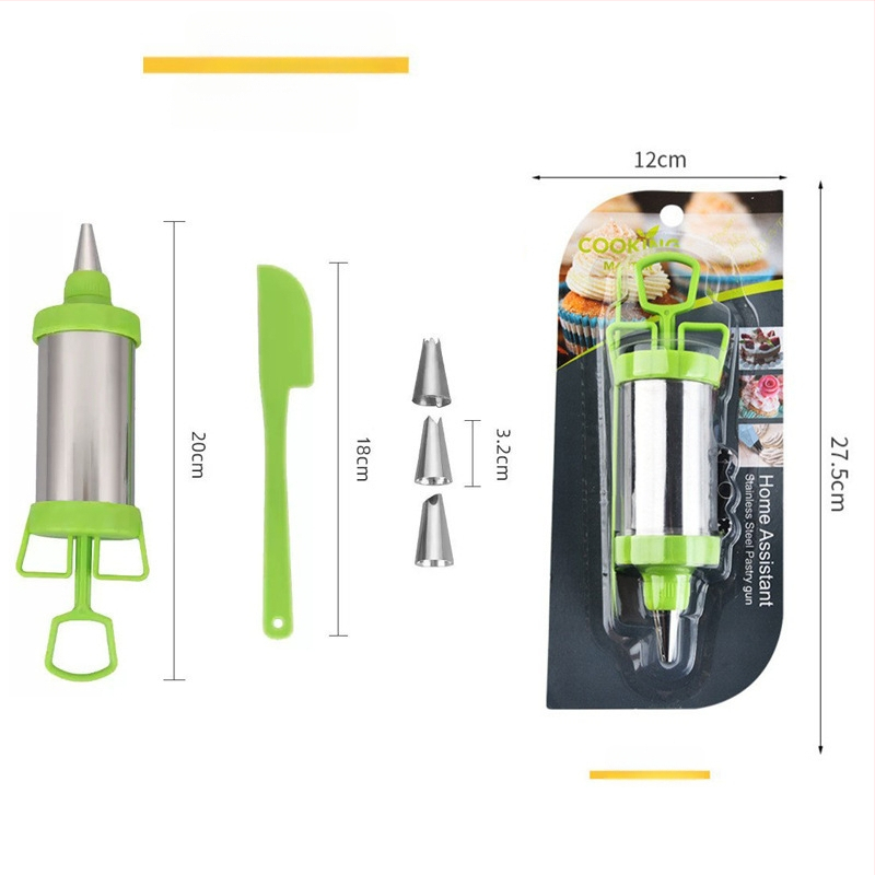 Dekorēšanas pistoles komplekts no nerūsējoša tērauda, ar ekstruderu cepumiem un cepumu formiņām tortes dekorēšanai, izlaists 2024.