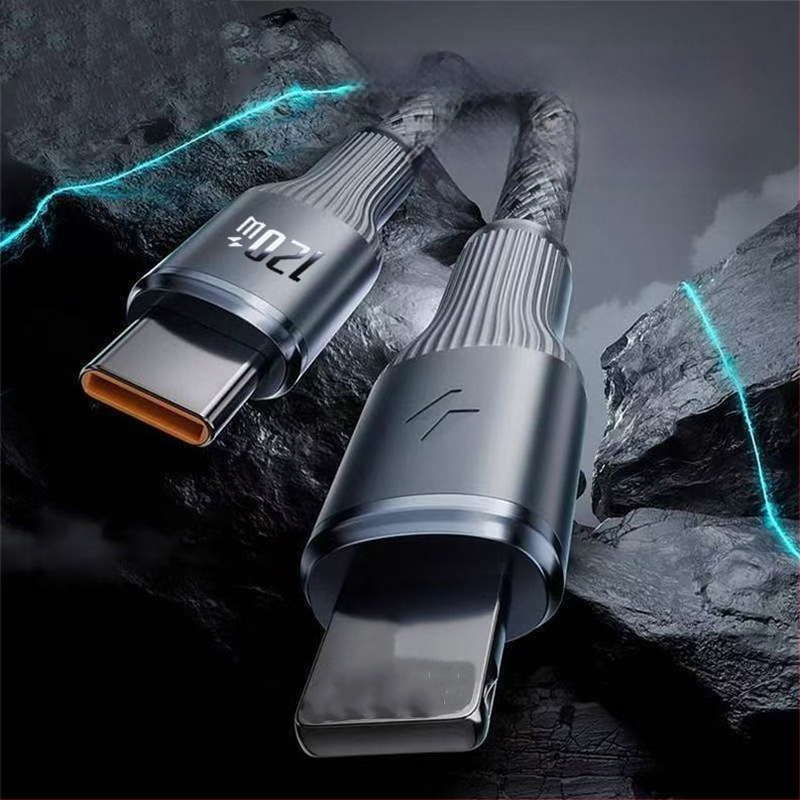 4-in-1 greito įkrovimo duomenų kabelis su USB-C, Lightning, Micro USB ir Mini USB jungtimis; pynėtas kabelis, iki 66W