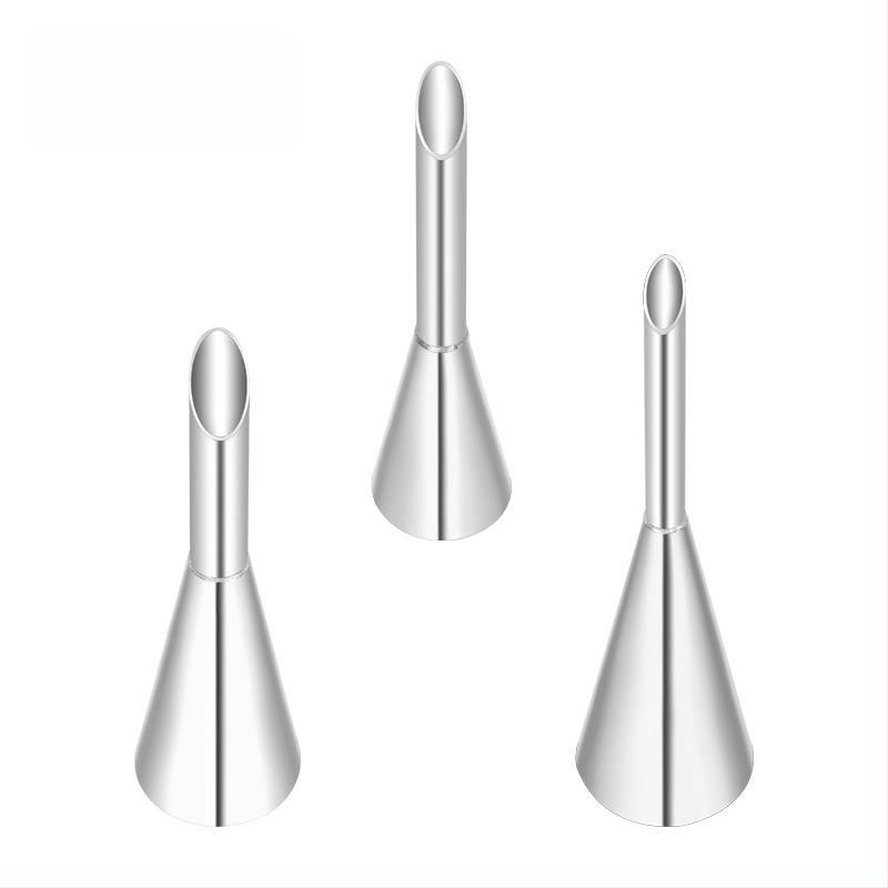 Nerūsējošā tērauda uzgaļu komplekts dekorēšanai, krēmu špricēšanai un cepšanai, iepakots OPP maisā, mūsdienīgs minimālisks stils.