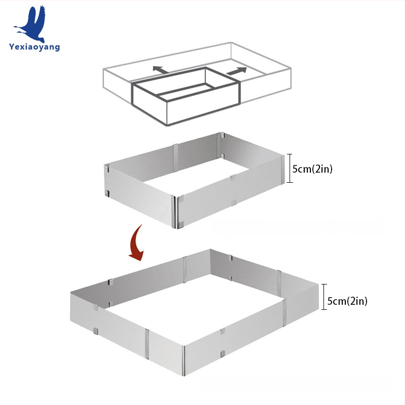 Nerezová oceľová obdĺžniková forma na koláče s mousse kruhom a fondánovou formou