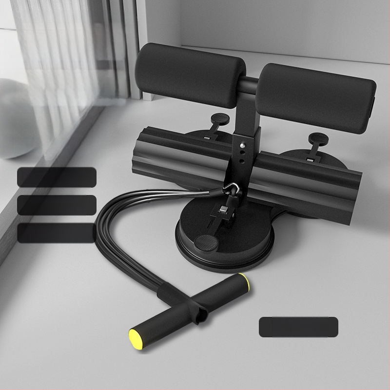 Sit-up pagalbinė įranga su trimis siurbimo taurėmis, lygiagrečiomis strėlėmis, įtempimo virve ir telefono laikikliu — modelis 20250416, svoris 1500 g