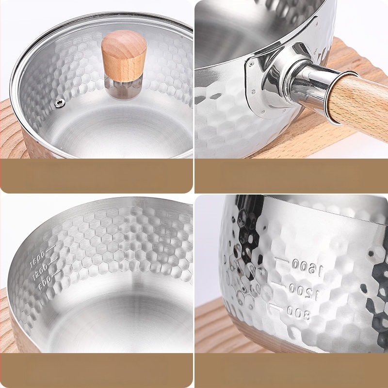 Nerezový hrniec na mlieko z 316 ocele, viacvrstvové dno, sklenená pokrievka, nepriľnavé vnútro, moderný minimalistický štýl