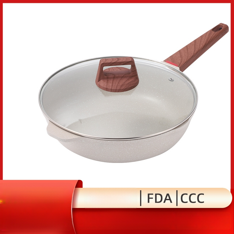 Wok z Maifanového kameňa, nepriľnavý povrch, hĺbka 9 cm, sklenené veko, model Maifan Stone Wok