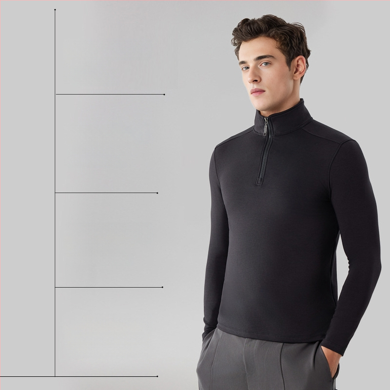 Pánske svetre s čiastočným zipsom a stojacim golierom – Lyocell 28,6% zmes, úzky strih, bočné vrecká