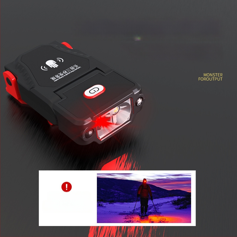 LED čelovka s klipom na klobúk a šiltom, nabíjateľná 3.7V, kapacita batérie 1200, ručné stlačenie napájanie