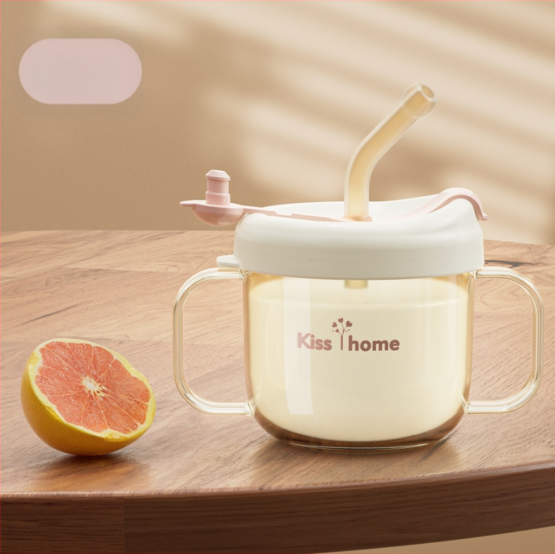 Detská fľaša na mlieko so slamkou, štýl karikatúry, odolná voči pádu, učebný pohár na priame pitie, 1+ rokov, PP