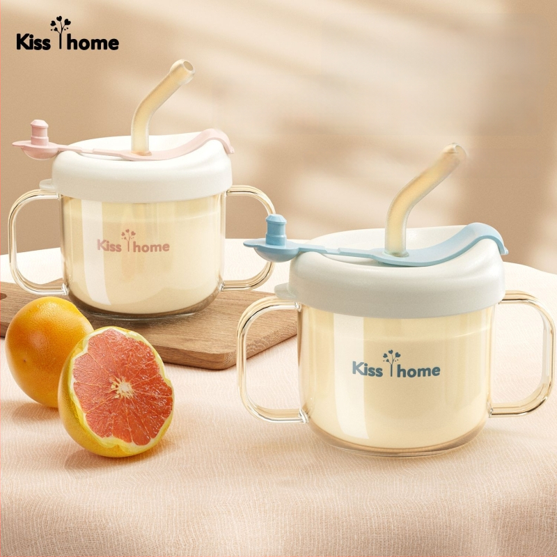 Detská fľaša na mlieko so slamkou, štýl karikatúry, odolná voči pádu, učebný pohár na priame pitie, 1+ rokov, PP