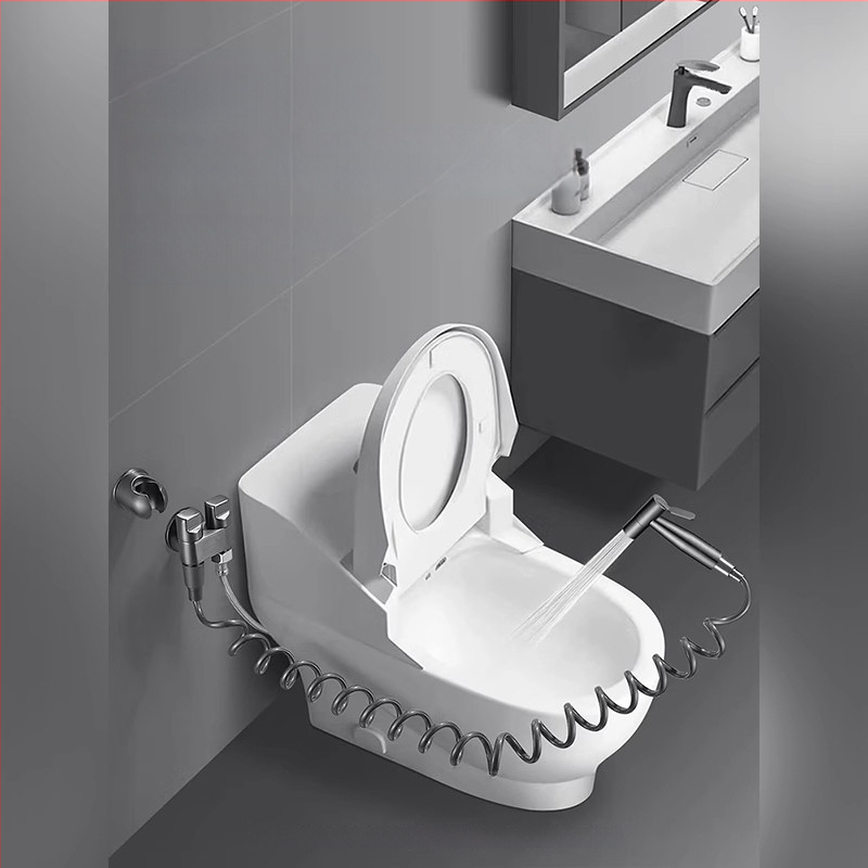 Teleskopická hadica pre WC sprchovanie, univerzálne použitie s bidetom a sprchou, s pružinovým trubovým rozšírením