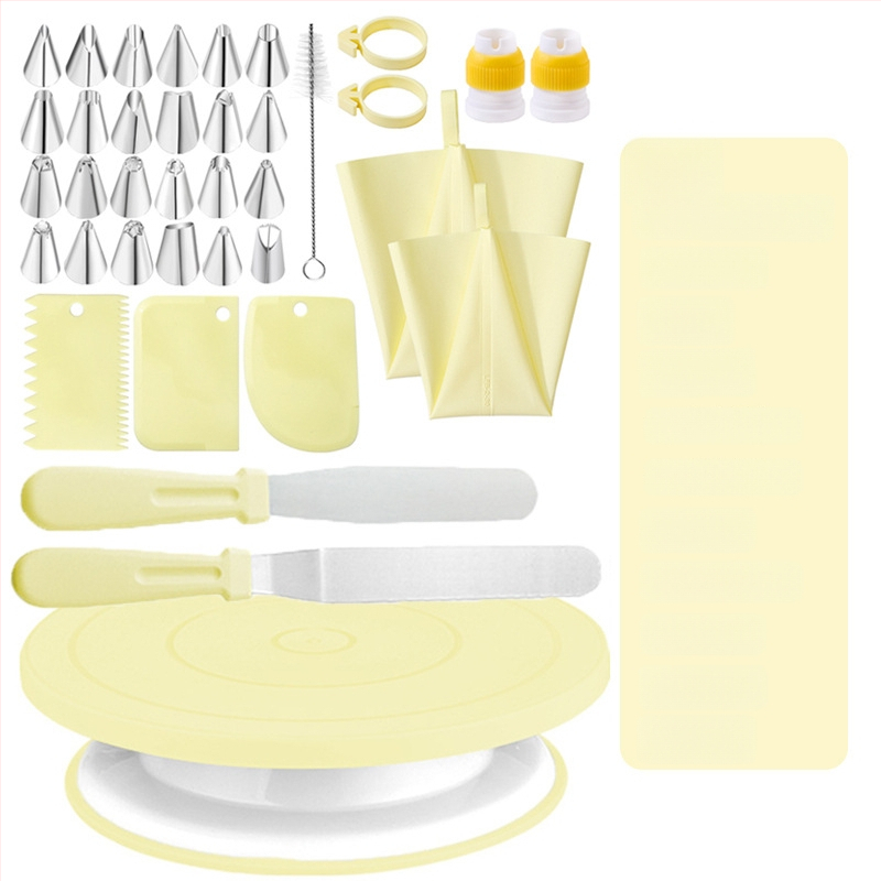 Qiao Sada na zdobenie tort s otáčacím tanierom, protišmyková, z nehrdzavejúcej ocele + plastu; Obsahuje 24 zdobiacich špičiek, 2 vrecká na zdobenie, 2 špachtle, 2 silikónové krúžky, 2 čistiace kefky