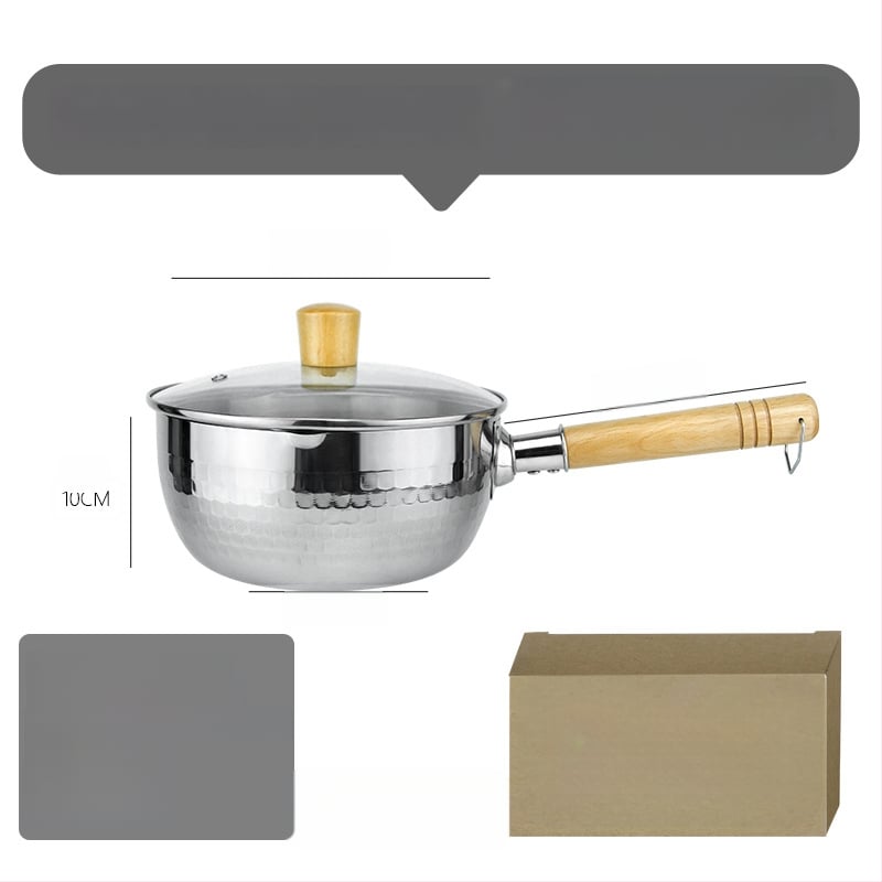 Nerezový Snow Pan s japonskou drevenou rúčkou, kalený vzor Hammered, nepriľnavý, jednopodlažné dno, vhodný pre bežné sporáky