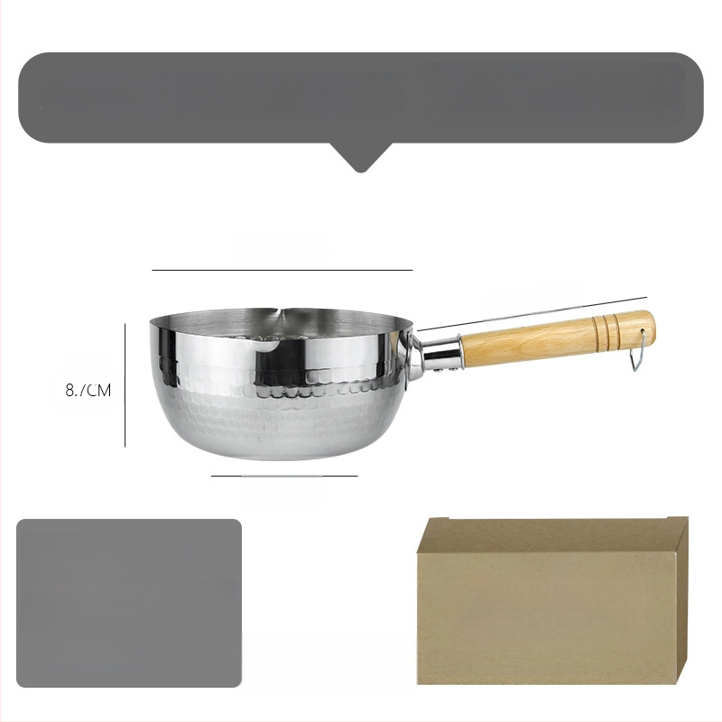 Nerezový Snow Pan s japonskou drevenou rúčkou, kalený vzor Hammered, nepriľnavý, jednopodlažné dno, vhodný pre bežné sporáky