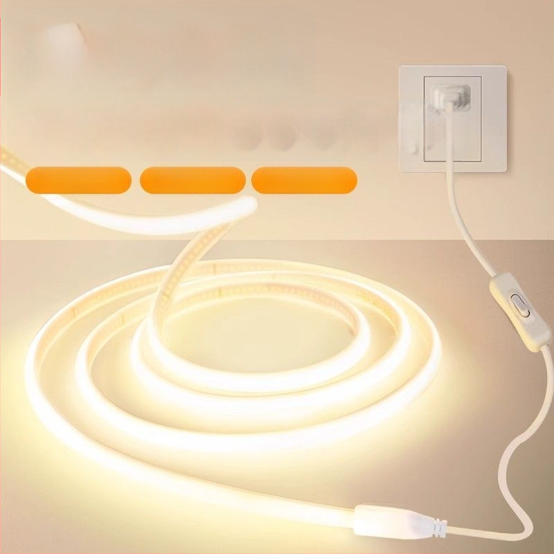 COB LED juostelė, silikonas, 220V, IP65 atsparus vandeniui, 10–15W, vidaus ir lauko naudojimui