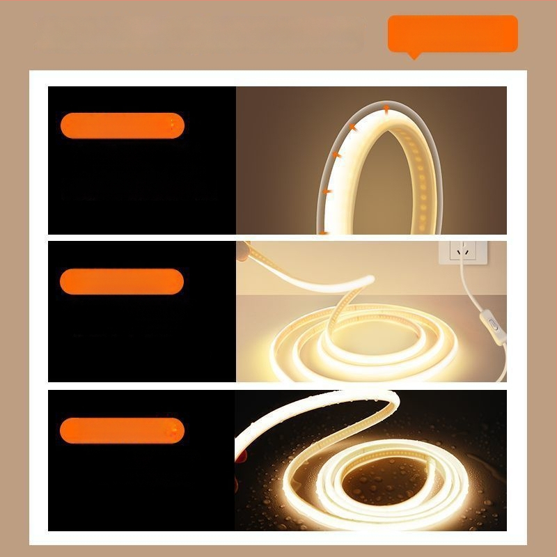 COB LED juostelė, silikonas, 220V, IP65 atsparus vandeniui, 10–15W, vidaus ir lauko naudojimui