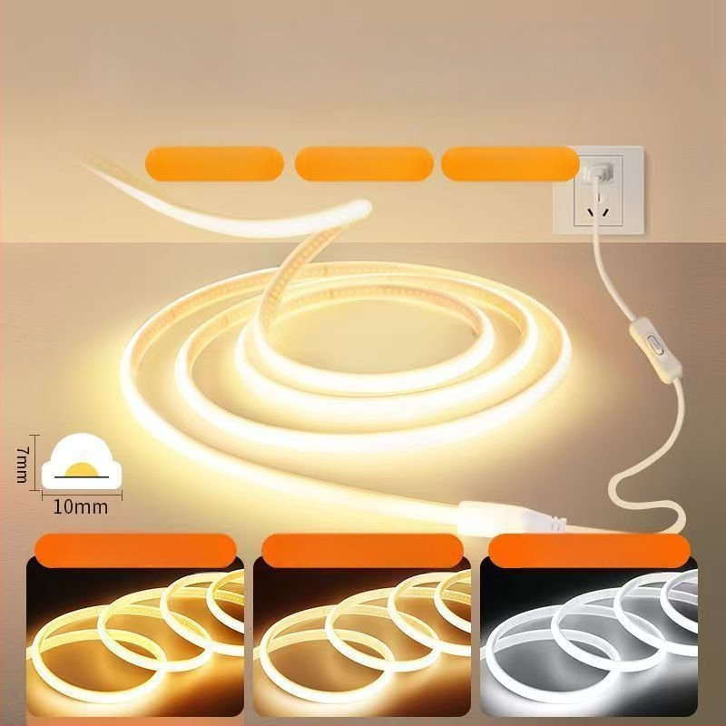 COB LED juostelė, silikonas, 220V, IP65 atsparus vandeniui, 10–15W, vidaus ir lauko naudojimui