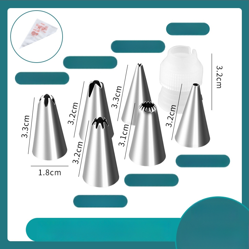 Jijia Cepšanas uzgaļu komplekts — vienreizējās lietošanas dekora maisiņš, PE plastmasa + nerūsējošais tērauds, krēmam, kūkām un cepumiem