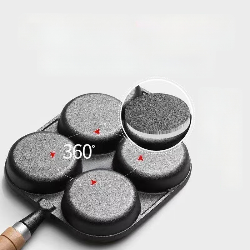 Litínová panvica na vajíčka so štyrmi otvormi, nepriľnavým povrchom, kompatibilná s plynovým a indukčným varičom