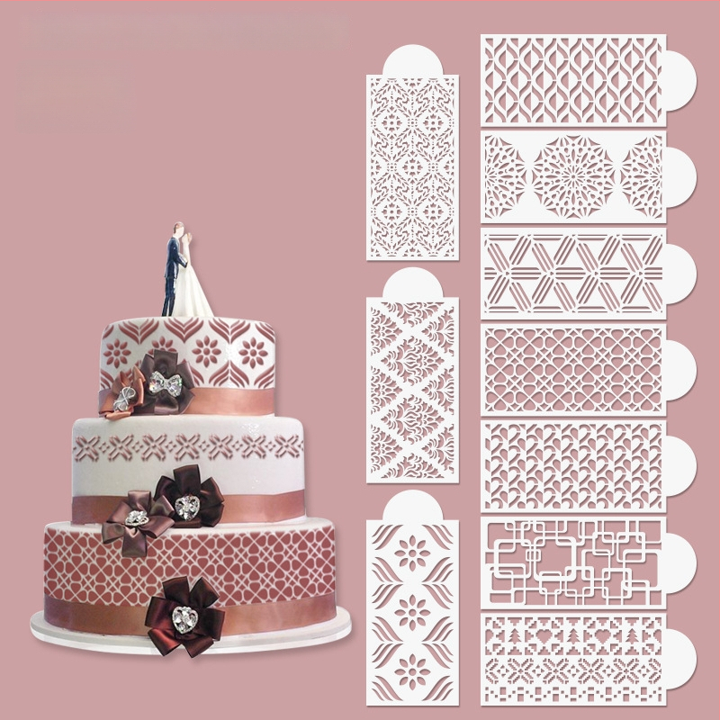 Forma na zdobenie tortov s nepravidelným tvarom a dutým šablónovým vzorom s čipkou pre postrekovanie