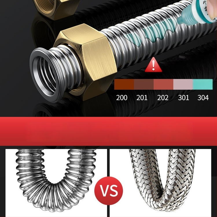 Vlnovitý kovový hadicový vstup pre ohrievač vody z nehrdzavejúcej ocele 304, model LXL-9-27, horúca a studená voda, ručná montáž