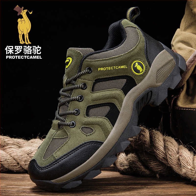 Turistické topánky pre mužov, nízky vrch z umelej kože, gumová stredná podrážka, protišmyková gumová podrážka, šnurovanie vpredu