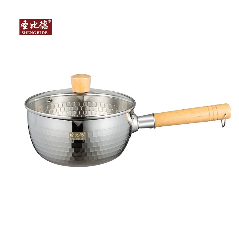 Hrniec na mlieko z nehrdzavejúcej ocele so skleneným poklopom, japonský štýl, nepriľnavý povrch, hĺbka 9.5 cm