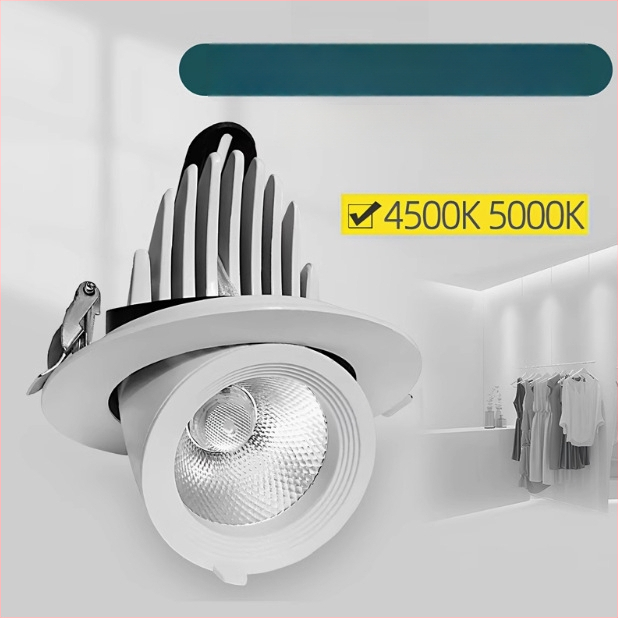 Vstavané COB LED stropné svetlo s nastaviteľným lúčom, CRI ≥95, 220V, LED zdroj, hliníkové puzdro, vypínač