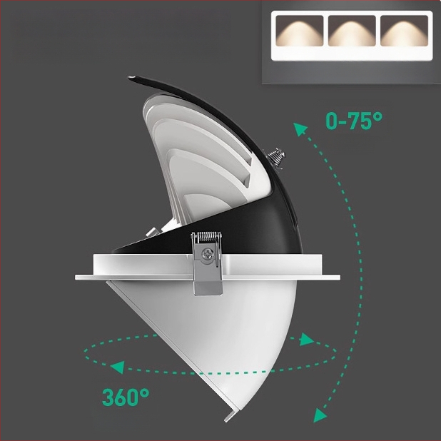 Vstavané COB LED stropné svetlo s nastaviteľným lúčom, CRI ≥95, 220V, LED zdroj, hliníkové puzdro, vypínač