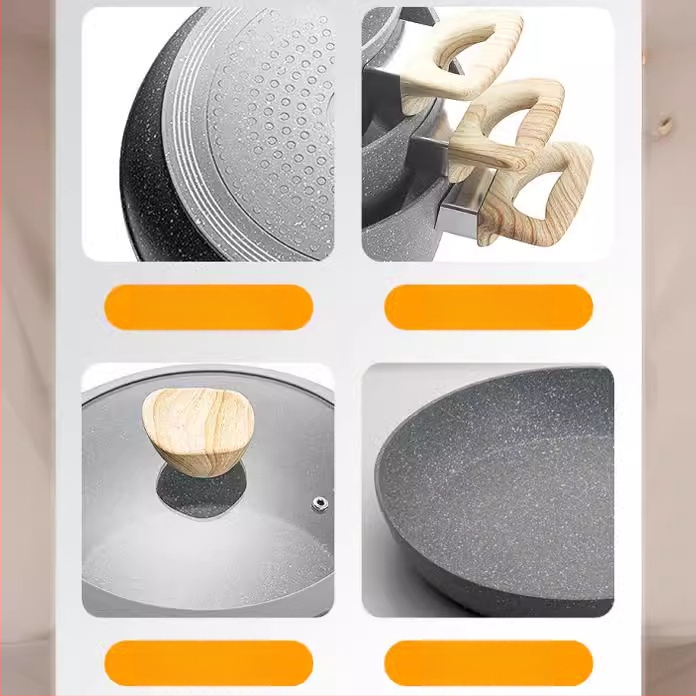 Sada hrncov Royal Dessini – hliníkové s nepřilnavým povlakom; obsahuje wok panvicu, hrniec na mlieko a polievkový hrniec; kompatibilné s indukčnou varnou doskou.