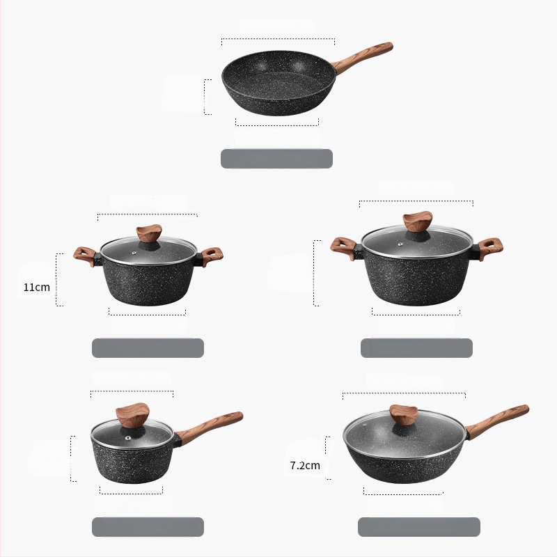 Sada hrncov Royal Dessini – hliníkové s nepřilnavým povlakom; obsahuje wok panvicu, hrniec na mlieko a polievkový hrniec; kompatibilné s indukčnou varnou doskou.