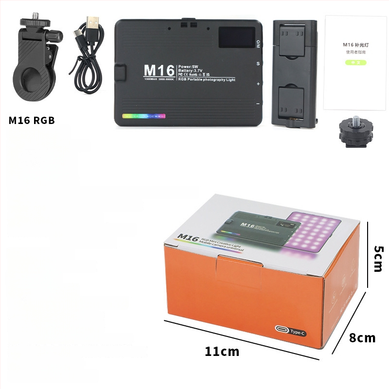 Nešiojama RGB LED šviesa fotografijai – 6.5W, 3.7V, 2700–6500K, reguliuojamas ryškumas, su atskiru maitinimo šaltiniu