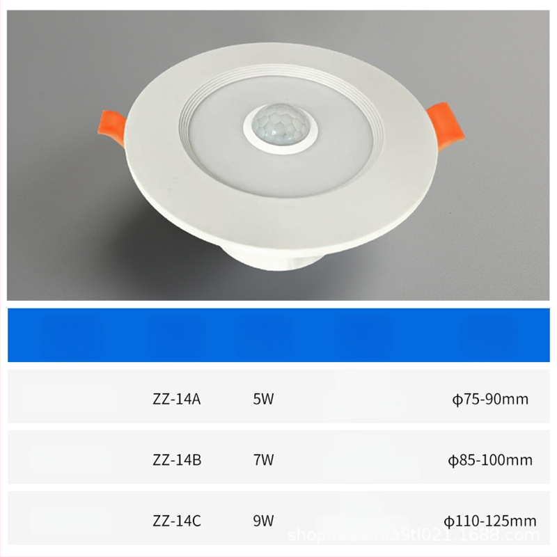 Vnorené LED downlight so senzorom pohybu pre vstupnú halu a chodbu, 220V, 4500K, CRI ≥90, skrytá montáž, životnosť 20000 h