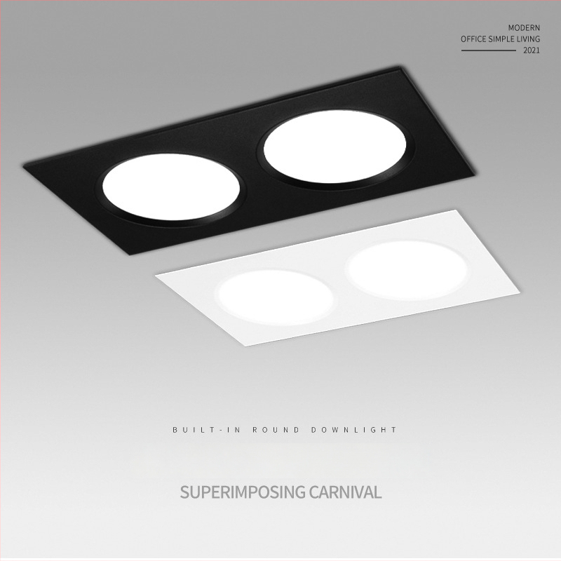 Dvojhlavý LED downlight, obdlžníkové zapustené osvetlenie do obývačky, 220V, hliníkové puzdro, teplá/biela farba svetla