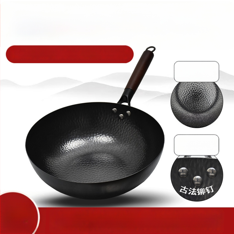 Wok s plochým dnom pre indukčné varné dosky, neošľachtený a bez povlaku, z rafinovaného železa, s viečkom z nehrdzavejúcej ocele so sklennou vložkou