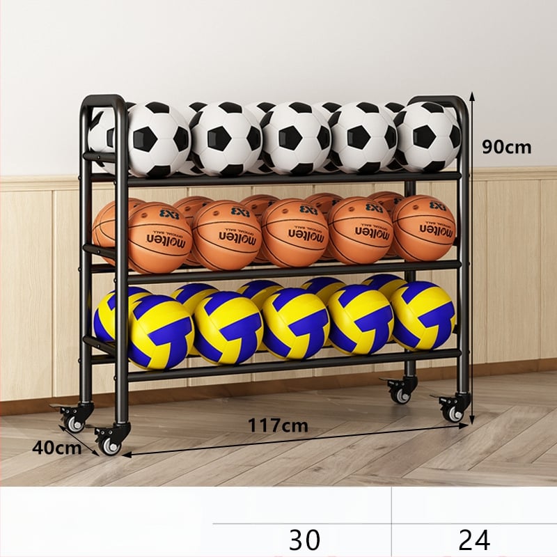 Mobilný regál na lopty pre basketbal a volejbal — oceľová konštrukcia, hmotnosť 5, vhodný do školy, materskej školy a telocvične