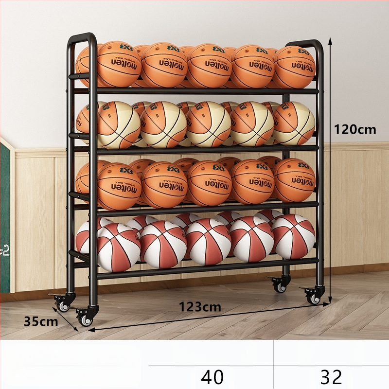 Mobilný regál na lopty pre basketbal a volejbal — oceľová konštrukcia, hmotnosť 5, vhodný do školy, materskej školy a telocvične