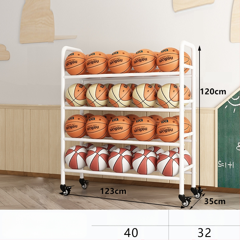 Mobilný regál na lopty pre basketbal a volejbal — oceľová konštrukcia, hmotnosť 5, vhodný do školy, materskej školy a telocvične